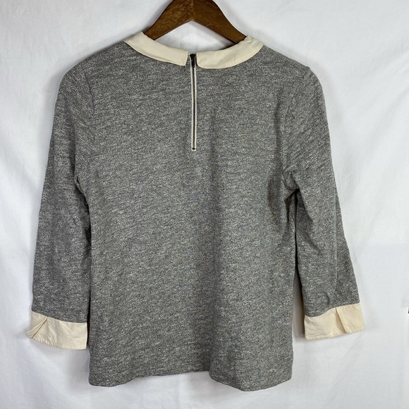 J. Crew Gray with Cream Silk Trim Peter Pan Collar Long Sleeve Shirt Top, Size S - Picture 6 of 13
